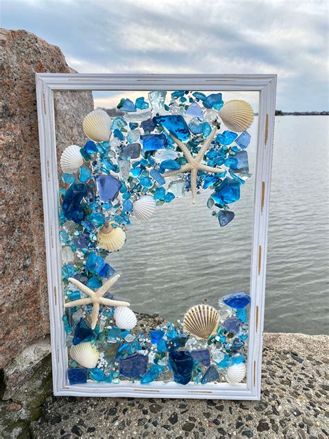 Free Shipping 12x18 Beach Glass And Shells With Mermaid In A Frame In 2020 Sea Glass