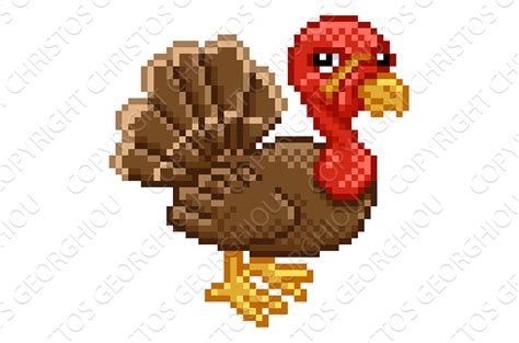 Turkey Pixel Art Retro Arcade Video Animal Illustrations Creative