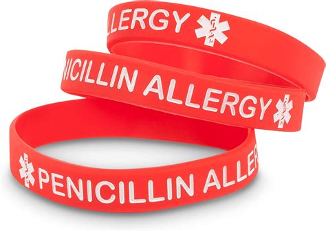 3 Pack Penicillin Allergy Medical Alert Id Silicone Wristband