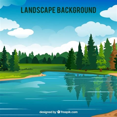Premium Vector Great Background Of Forest With Lake Lake Landscape