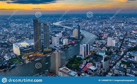 Bangkok Stadt Luftaufnahme Luftaufnahme Von Oben Wolkenkratzer Und Chao