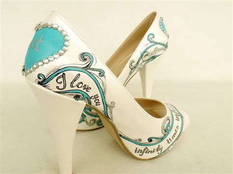 Custom Wedding Shoes Hand Painted Bridal Shoes Teal Silver Etsy