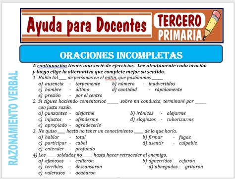 Fichas De Oraciones Incompletas Para Tercero De Primaria Ayuda Para