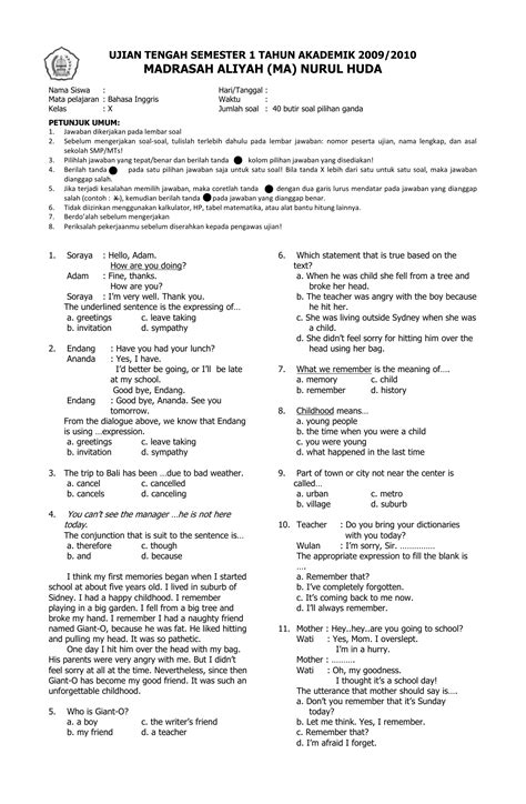 Soal Soal Bahasa Inggris Kelas 6