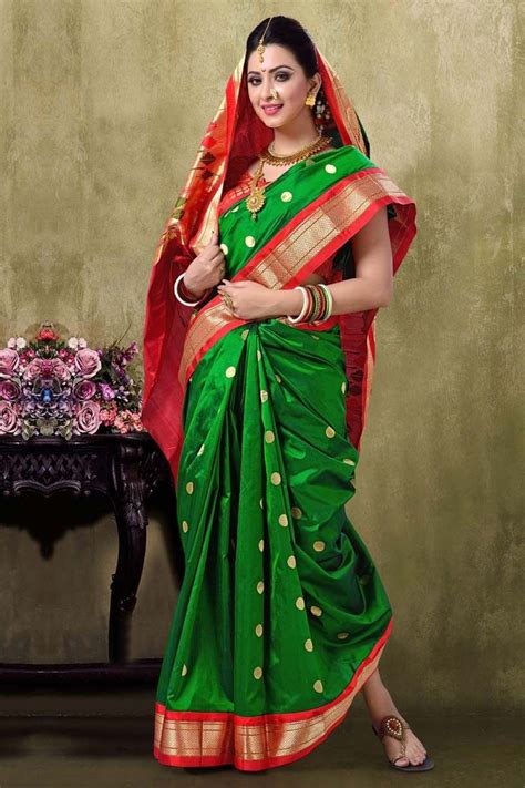 Paithani 9yds Green Color Saree Traditional Indian Dress Saree