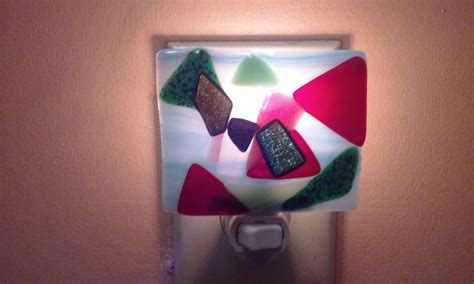 Front View Of Homemade Fused Glass Night Light With The Switch Turned