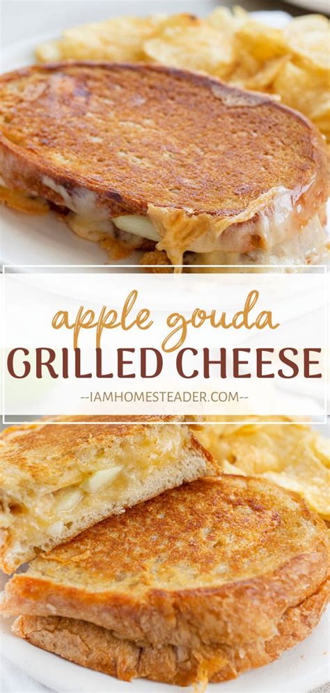 Grilled Cheese Sandwich On A White Plate With The Words Apple Goudaa