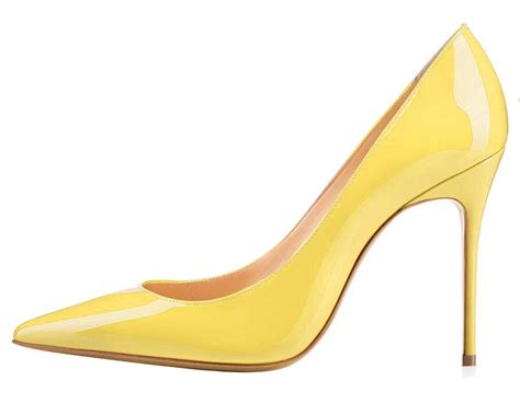Sexy Pointed Toe Yellow Patent Leather High Heel Shoes Woman Pumps Slip