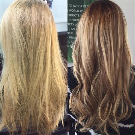Before And After Blonde To Brunette Highlights And Lowlights Balayage