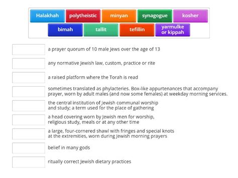 Judaism Key Definitions Match Up