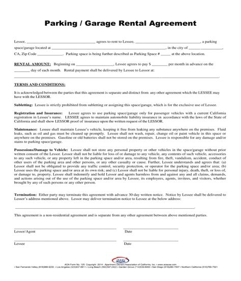 Free 3 Parking Space Rental Agreement Forms In Pdf