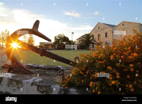 The Sun Sets Behind An Anchor At The Western Australia Museum Shipwreck Galleries In