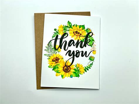Sunflower Thank You Cards Sunflowers Gratitude Card Best Etsy