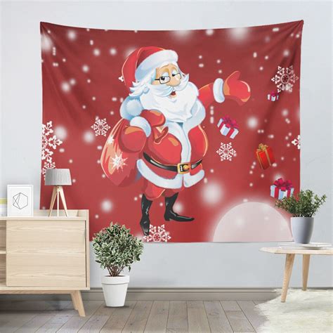Festival T Red Tapestry Christmas Cartoon Wall Hanging Santa Claus