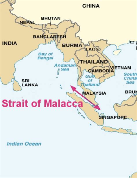 Strait Of Malacca On World Map Map Of Rose Bowl