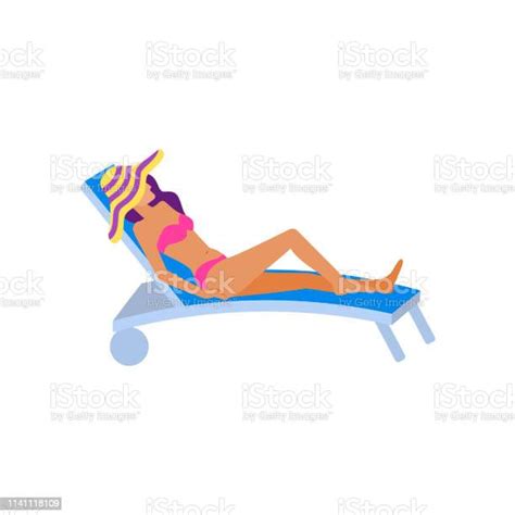 Girl Sunbathing On Beach Flat Character Stock Illustration Download