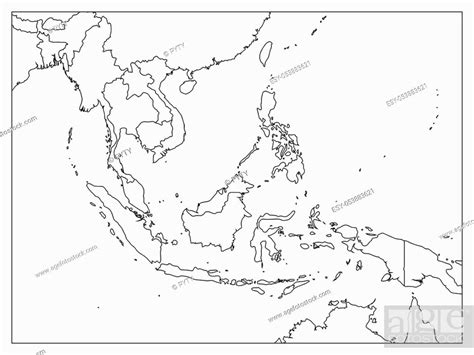 South East Asia Political Map Black Outline On White Background Stock