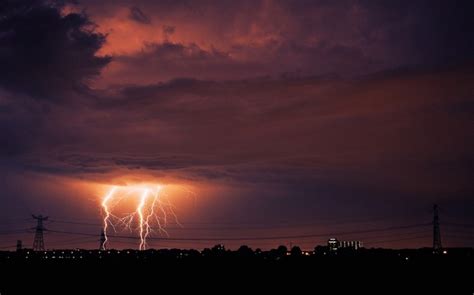 Nature Landscape Lightning Clouds Sky Electricity Night City Storm