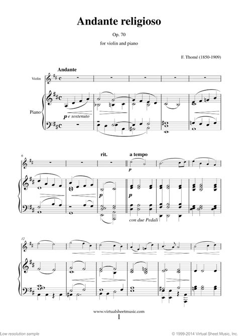 thome andante religioso op 70 sheet music for violin and piano