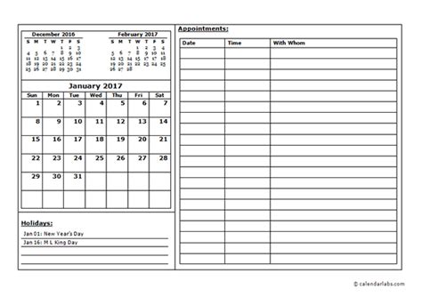 monthly calendar appointment  printable templates
