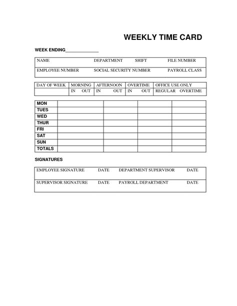 4 Best Images Of Printable Weekly Time Card Template Free Printable