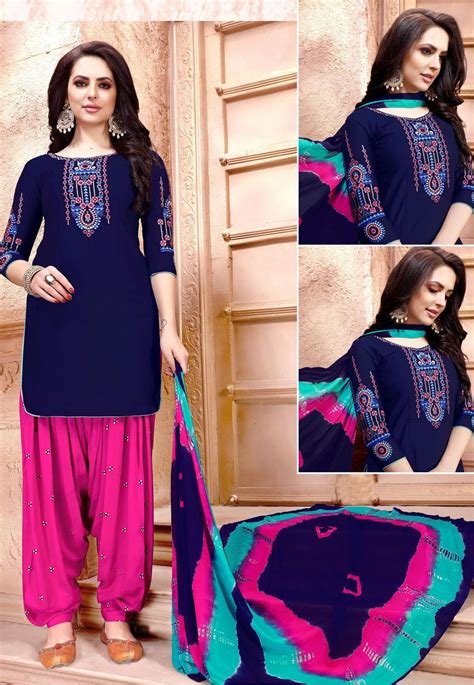 Navy Blue Cotton Punjabi Suit 155764 Indian Designer Outfits Punjabi