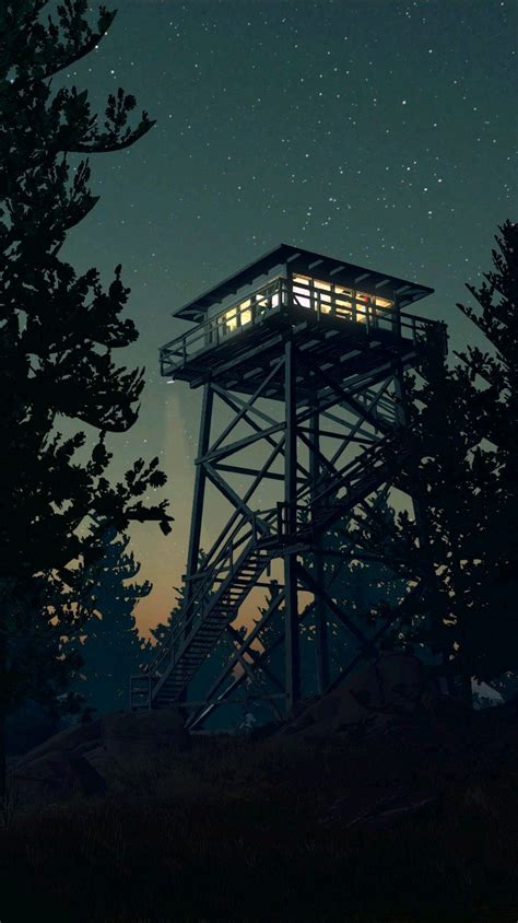 Firewatch Game Minimal Tower Night Iphone Wallpaper Iphone Wallpapers