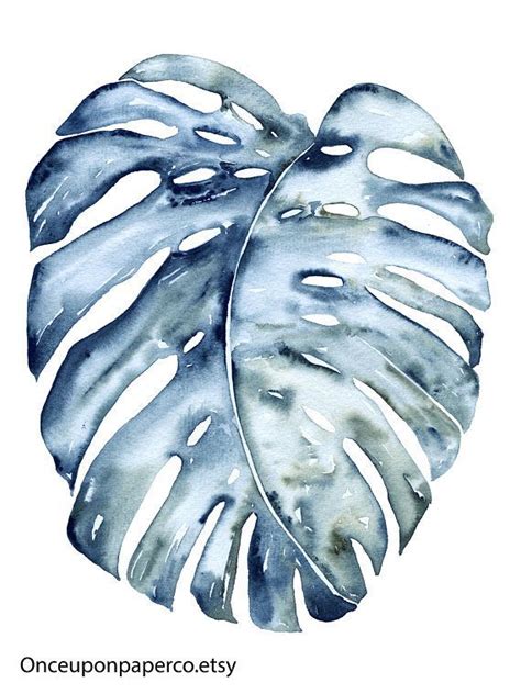 Blue Leaves Abstract Blue Print Botanical Print Wall Decor Watercolor