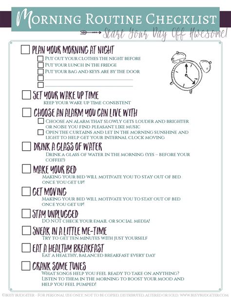 start the day awesome morning routine checklist for adults busy budgeter morning routine