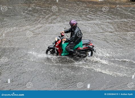 Riding A Motorcycle In The Rain Bandung Indonesia Editorial Stock