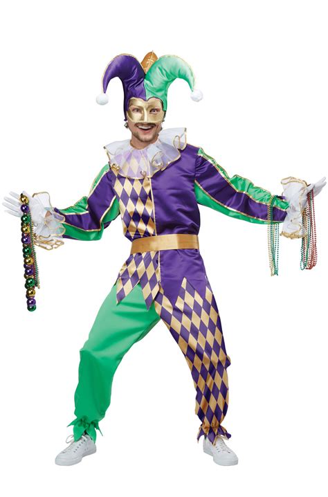 Festive Mardi Gras Jester Clown Men Adult Costume Ebay