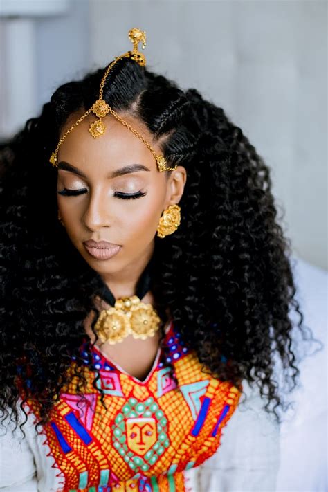 Eritrean Bride Wearing Cultural Outfit And Jewelry Bride Has Her Hair