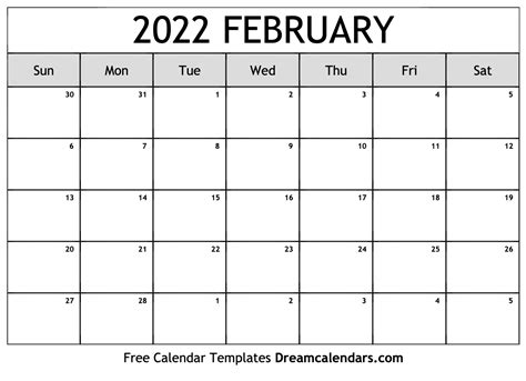 February 2022 Calendar Free Blank Printable Templates