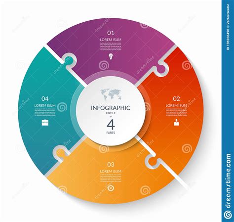 Puzzle Infographic Circle With 4 Steps Options Pieces Four Part