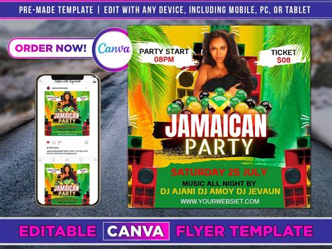 Jamaican Party Flyer Canva Template For Diy Social Media Marketing Etsy