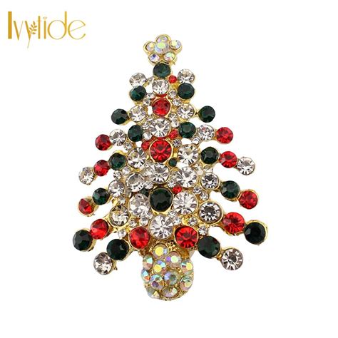 Lvytide Brooches And Pins Full Rhinestone Christmas Tree Sparkly Crystal Brooch Holiday Pin