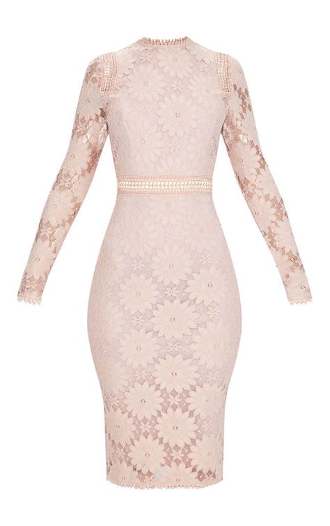 Caris Dusty Pink Long Sleeve Lace Bodycon Dress Prettylittlething Usa