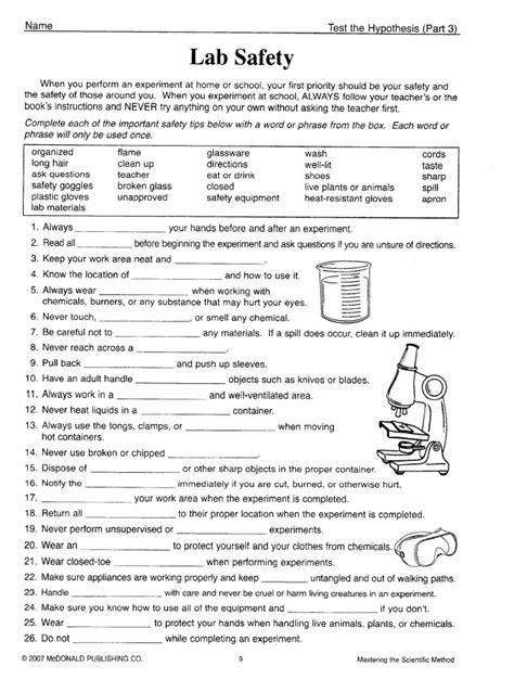 Free Printable Science Safety Worksheets