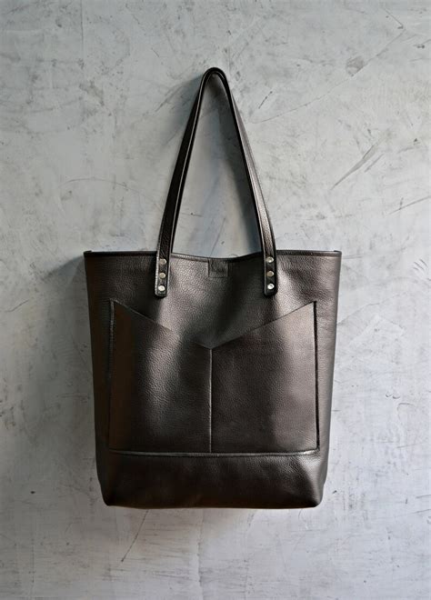 Large Black Leather Tote Bag Lux Black Leather Handbag Women Etsy Uk