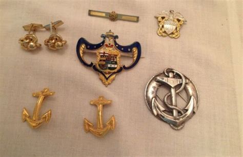 Vintage Lot Of 8 Pre And Wwii Us Navy Badges Pins Etc Gold Tone