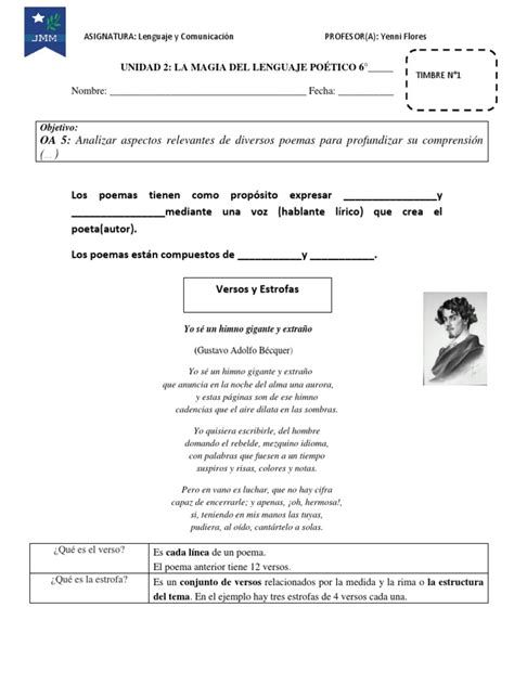 Guía 6° Versos Y Estrofas Rima Lingüística