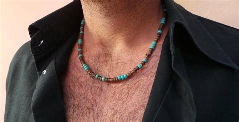 Mens Coconut And Turquoise Necklace Mens Beaded Necklace Mens Necklace