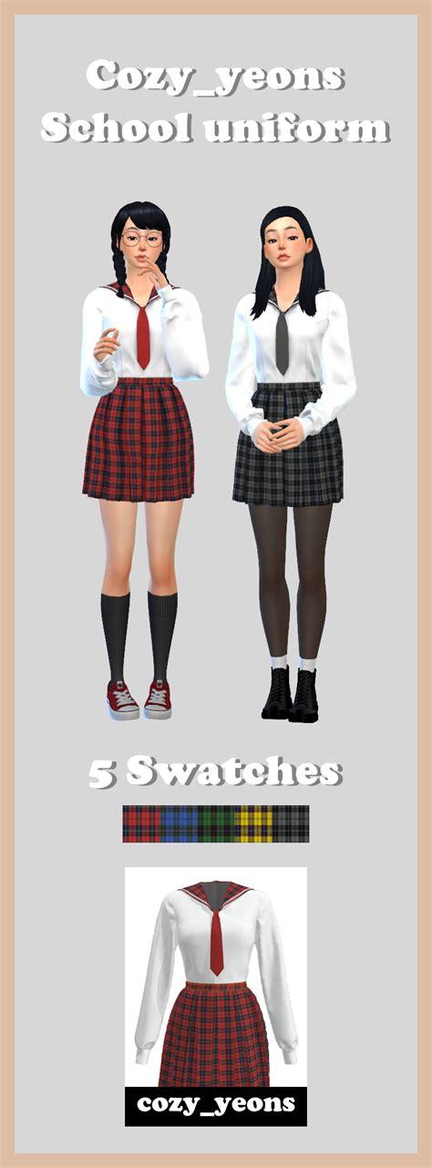 Sims4 Female Cc Cozyyeons Female School Uniform 심즈4 여심 의상 Cc 교복