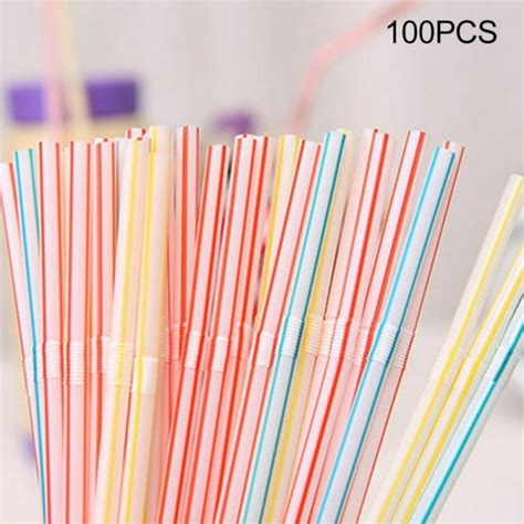 Jolly 100 Pcs Flexible Plastic Drinking Straws Extra Long Colorful