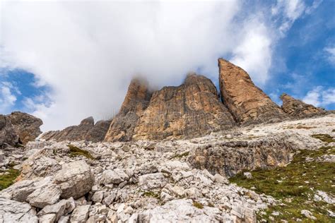 Sesto Dolomites Itália Rocha Sul Face De Tre Cime Di Lavaredo Ou Drei