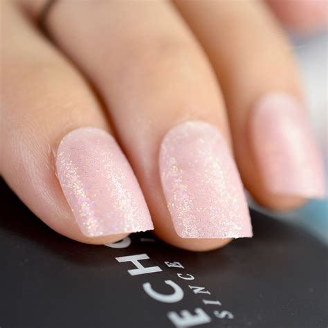 Light Pink Glitter False Nails Short Square Decoration Nails Full Wap
