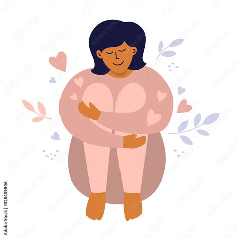Body Positive Love Yourself Concept Happy Plus Size Woman Smiling And