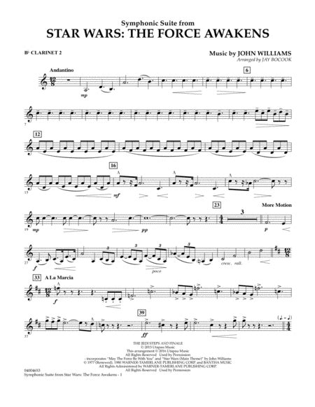 Shop with confidence on ebay! Download Symphonic Suite From Star Wars: The Force Awakens - Bb Clarinet 2 Sheet Music By John ...