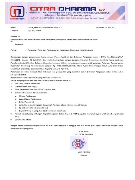 Contoh surat penawaran barang dan jasa dan tips pembuatannya. CONTOH SURAT PENAWARAN PEKERJAAN