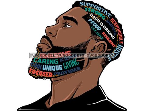 Afro Bearded Black Man Life Quotes Side View Handsome Manly Etsy